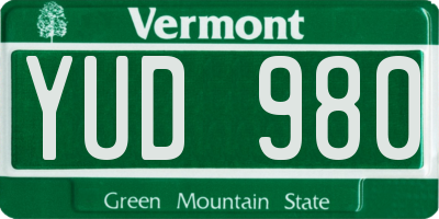 VT license plate YUD980