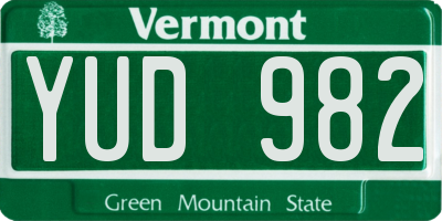 VT license plate YUD982