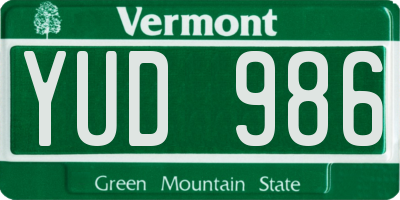 VT license plate YUD986