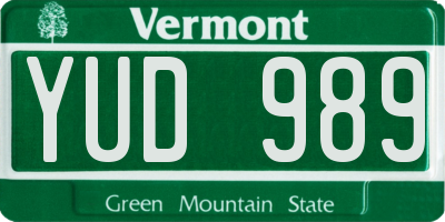 VT license plate YUD989