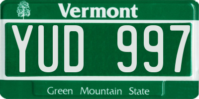 VT license plate YUD997