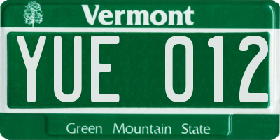 VT license plate YUE012