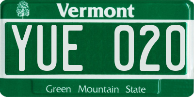 VT license plate YUE020