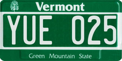VT license plate YUE025
