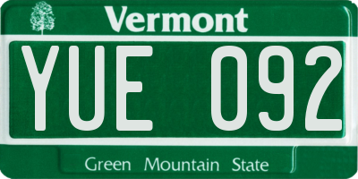 VT license plate YUE092