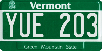 VT license plate YUE203