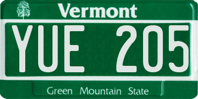VT license plate YUE205