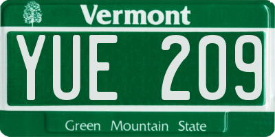 VT license plate YUE209