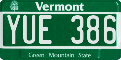VT license plate YUE386