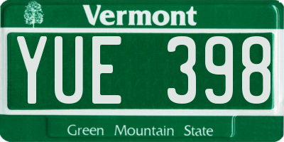 VT license plate YUE398