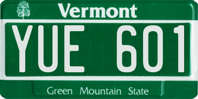 VT license plate YUE601