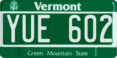 VT license plate YUE602