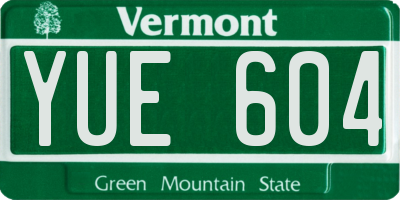 VT license plate YUE604