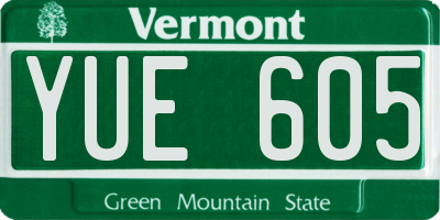 VT license plate YUE605