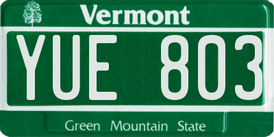 VT license plate YUE803