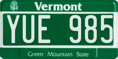 VT license plate YUE985