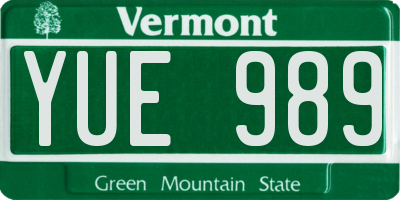 VT license plate YUE989