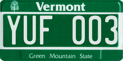 VT license plate YUF003