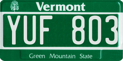 VT license plate YUF803