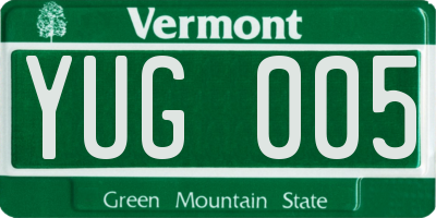 VT license plate YUG005