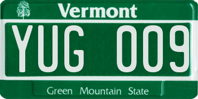 VT license plate YUG009