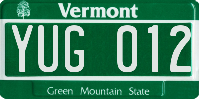 VT license plate YUG012