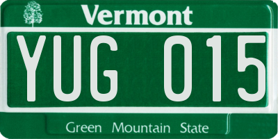 VT license plate YUG015