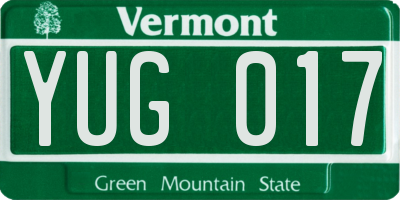 VT license plate YUG017