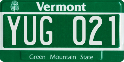 VT license plate YUG021