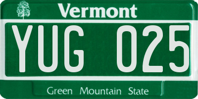 VT license plate YUG025