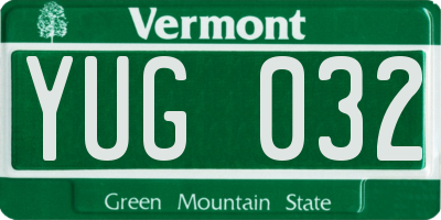 VT license plate YUG032