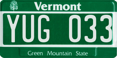VT license plate YUG033