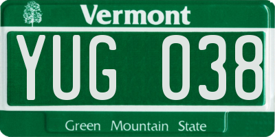 VT license plate YUG038