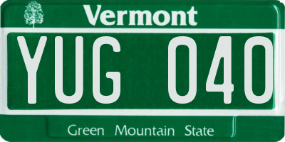 VT license plate YUG040