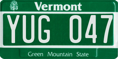 VT license plate YUG047