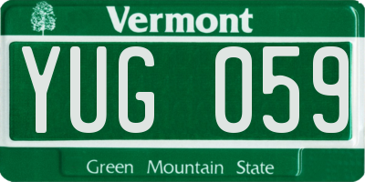 VT license plate YUG059