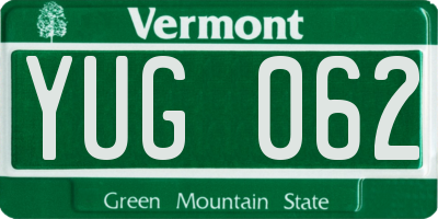 VT license plate YUG062