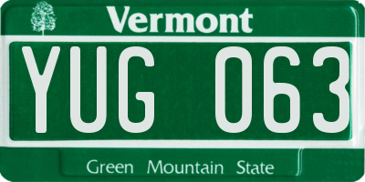 VT license plate YUG063