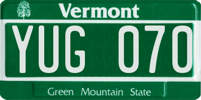VT license plate YUG070