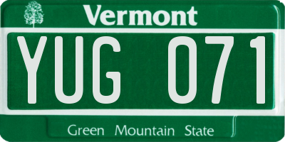 VT license plate YUG071