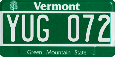 VT license plate YUG072