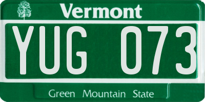 VT license plate YUG073
