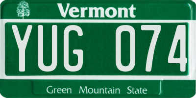 VT license plate YUG074
