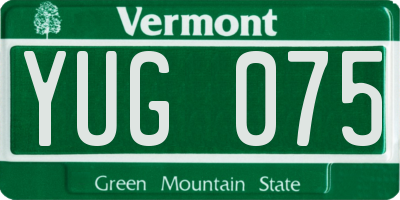 VT license plate YUG075