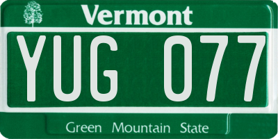 VT license plate YUG077