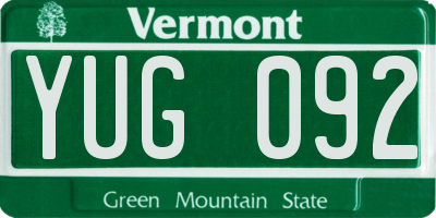 VT license plate YUG092