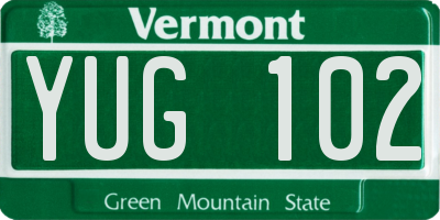 VT license plate YUG102