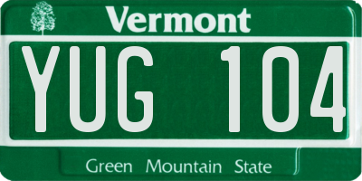 VT license plate YUG104