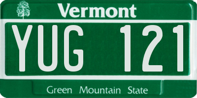 VT license plate YUG121