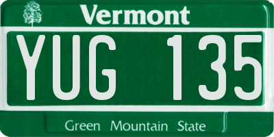 VT license plate YUG135